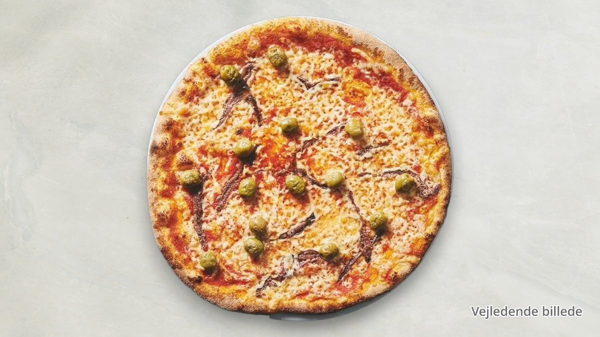 Siciliana – Tomat, ost, ansjos, paprika og oliven.