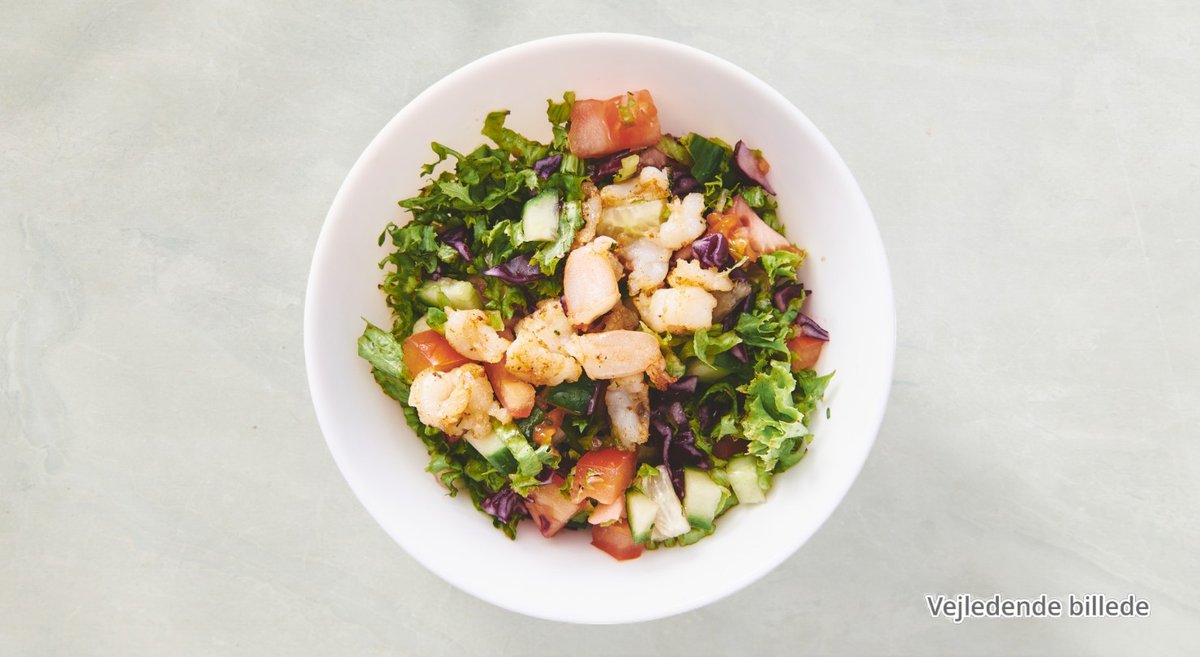 Rejesalat – Blandet salat med rejer, rucola og olivenolie.