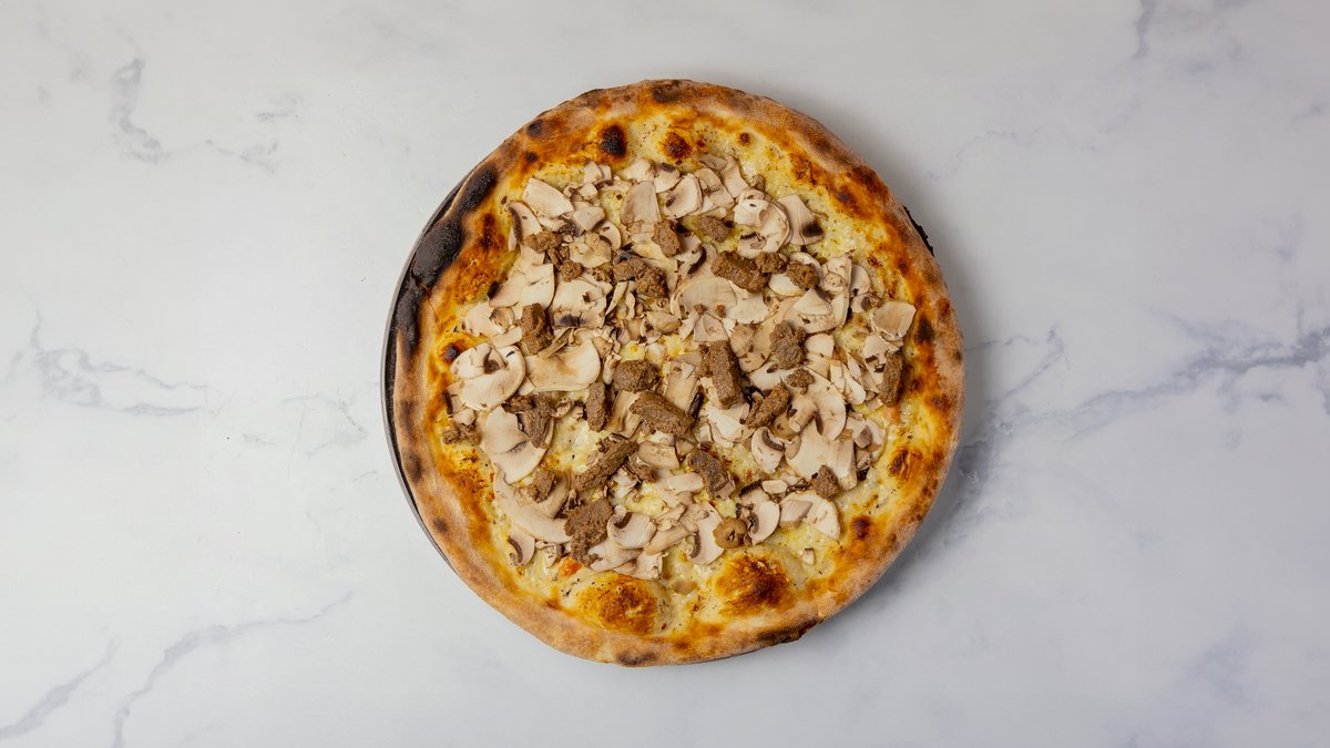 19. Tartufo – Trøffel-mascarpone, ost kødstrimler og champignon.