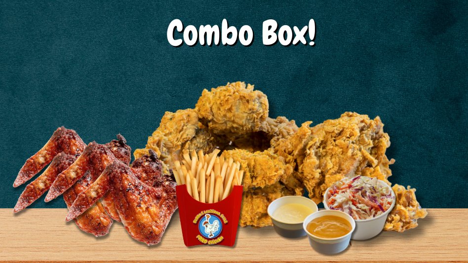 Combo Box 📦 – Combo Box includes: 2 boneless tenders, 4 chicken wings, fri...
