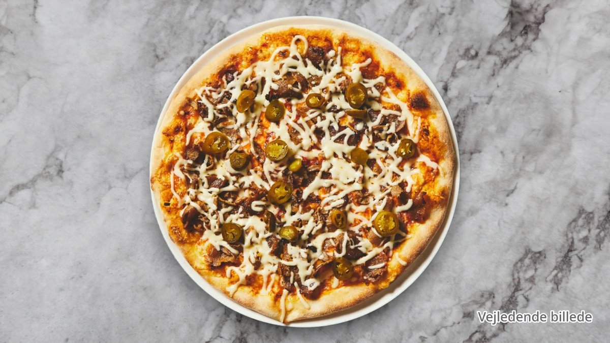 43. Mex 4 – Tacosauce, ost, oregano, kødsauce, oksekød, gorgonzola, baco...
