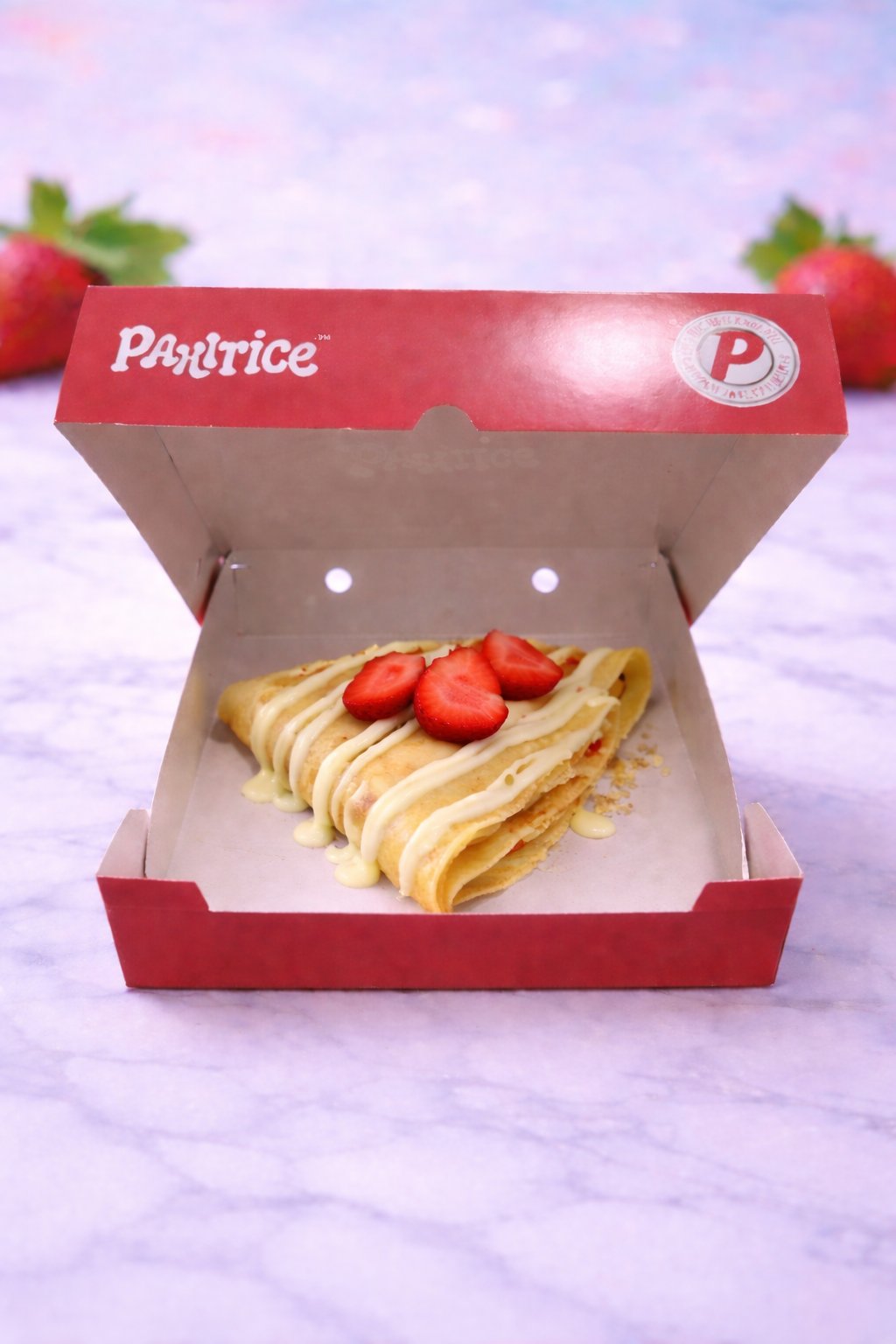 Strawberry & Cream Crepe – Strawberry sorbet, fresh cream, fresh strawberries, white Be...