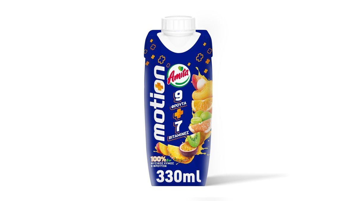Amita Motion 0.33 l – Φρεσκάδα και βιταμίνες με την πλούσια γεύση 9 φρούτων.