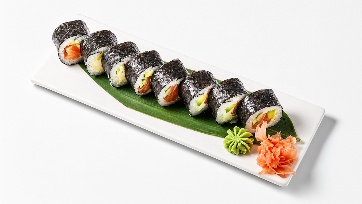 Futomaki Salmon – Salmon, avocado, cream cheese, nori, sushi rice