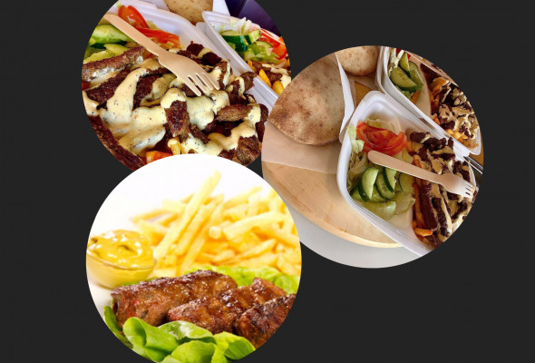15. Kebab rull med pommes frites – Salat, agurk, tomat, løk og pommes frites og kebabdressing